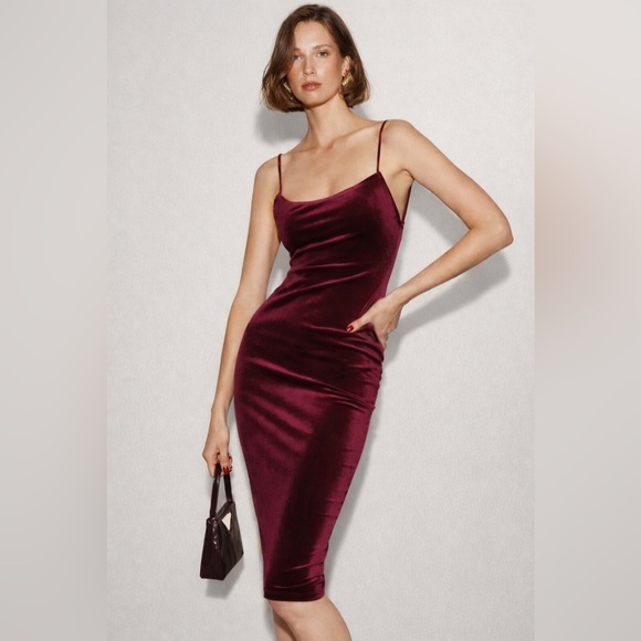 Reformation Merel Chianti Velvet Dress Stretch Size XL - Picture 4 of 16